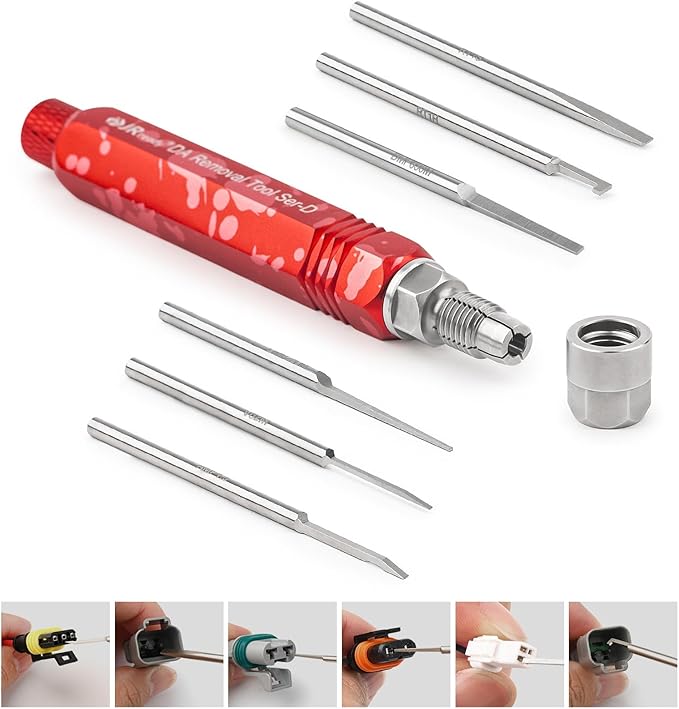 JRready ST5258 Electrical Pin Extractor Tool Kit with 6PCS Replacement Tips for AMP/Metri Pack/TE/JST/Deutsch Connectors, Pin Removal Tool Perfect for Car Repair Electrical Harness terminals