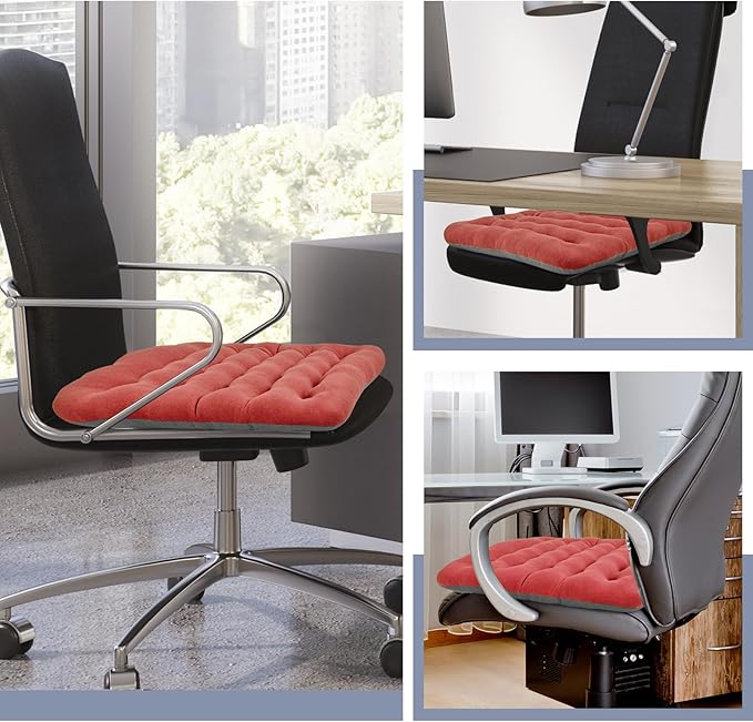BUYUE Good Support Office Chair Cushion Padded, Soft Velvet Comfortable Non-Slip Seat Cushion for Computer Desk Kitchen Chair (1 Count, Rose)