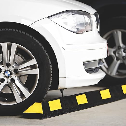 Checkers Park-It® 3 Foot Long 100% Recycled Rubber Parking Stop, 3' x 6" x 4", Parking Lot Curb Wheel Stopper, Highly Visible Black/Yellow, GNRS1310YB