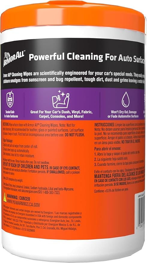 Armor All Car Cleaning Wipes, Wipes for Car Interior and Car Exterior, 90 Wipes Each (Pack of 2)