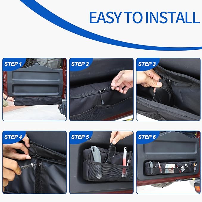 Car Trunk Organizer Compatible with Toyota FJ Cruiser 2007-2021, Back Door Panel Storage Organizer Multi-Compartment Oxford Cloth Car Storage Bag Space Saving (Black)