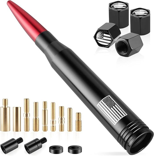 BJSIA American Flag Car Antenna for Truck with Valve Stem Caps - Universal Compatible with Ford, Dodge, Chevrolet, GMC, Jeep, Toyota Truck Car Accessories, Heavy Duty Pickup Trucks Accessories - Red
