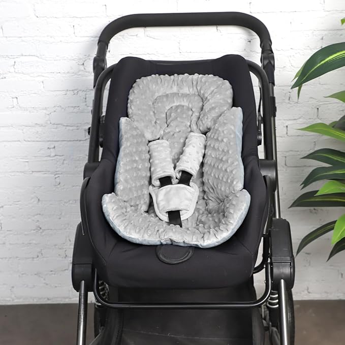 Infant Car Seat Insert Boy Girl, 3 in 1 Newborn Carseat Insert with Strap Pads, Car Seat Head Support for Baby Strollers, Swings, and Bouncers, Comfortable and Machine Washable, Grey