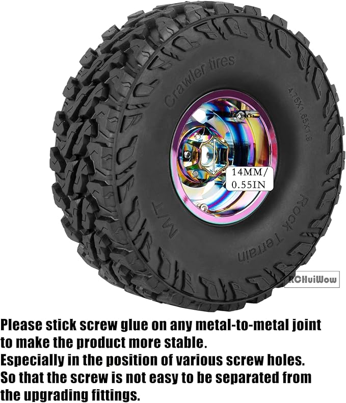 RC Alloy 1.9" Beadlock Wheels and Tires for 1/10 RC Crawler TRX4 SCX10 SCX10 III 90046 D90,1.9 RC Wheels and Tires 1.9 Beadlock Tires RC Rims,4 Packs,Rainbow