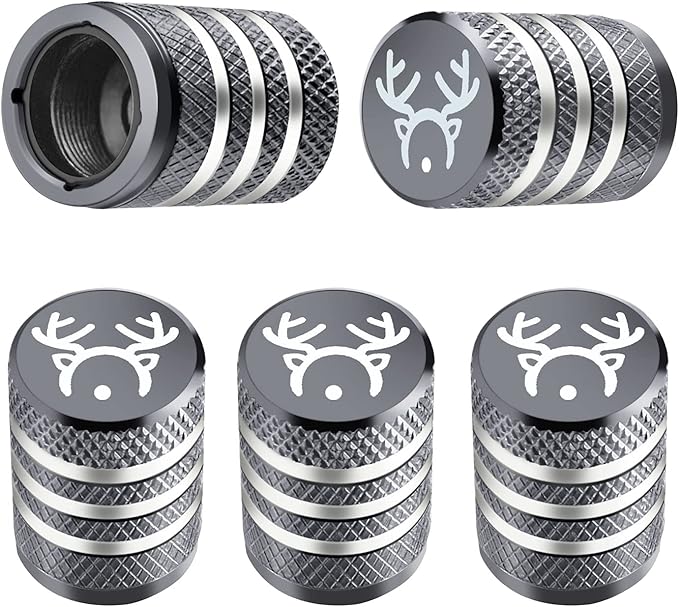 Tire Valve Stem Cap Cover - (5 Pack) Tire Air Cap Corrosion Resistant Christmas Reindeer Antler Antlers Auto Accessories Decoration for Car Truck Bike Grey