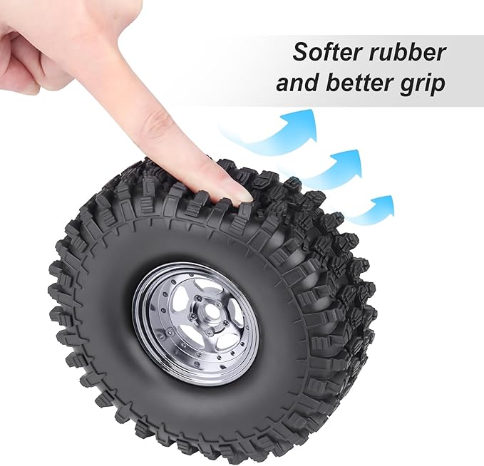 HobbyPark Negative Offset -10mm Deep Dish Aluminum Chrome 1.9 Beadlock Wheels and 1.9 Tires Good Grip for 1/10 RC Crawler Axial SCX10 TRX4 VS410 Gen8 RC4WD, Set of 4