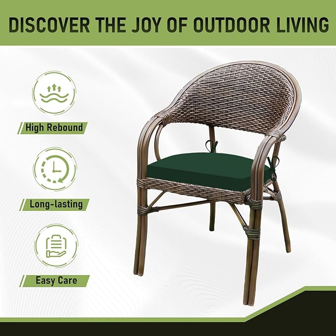 Basic Beyond Outdoor Chair Cushions Set of 4, Outdoor Cushions for Patio Furniture, Water Resistant Patio Chair Cushions with 2 Ties, 17x16x2, Forest Green