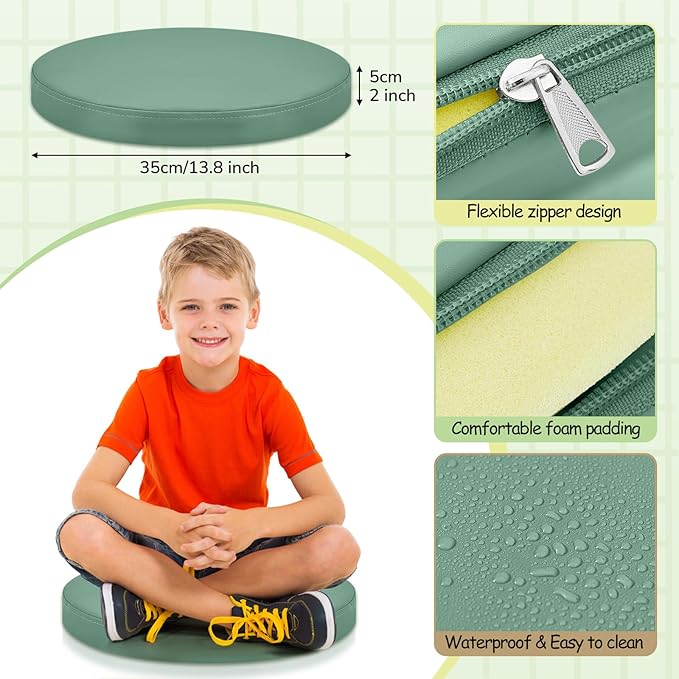Juexica 8 Pcs Extra Thick Flexible Seating Floor Cushion Assorted Colored Floor Pillow Classroom Seat Cushion Soft Classroom Seating for Kid Learning(Matcha Color,13.8 x 13.8 x 2 Inch,Round)