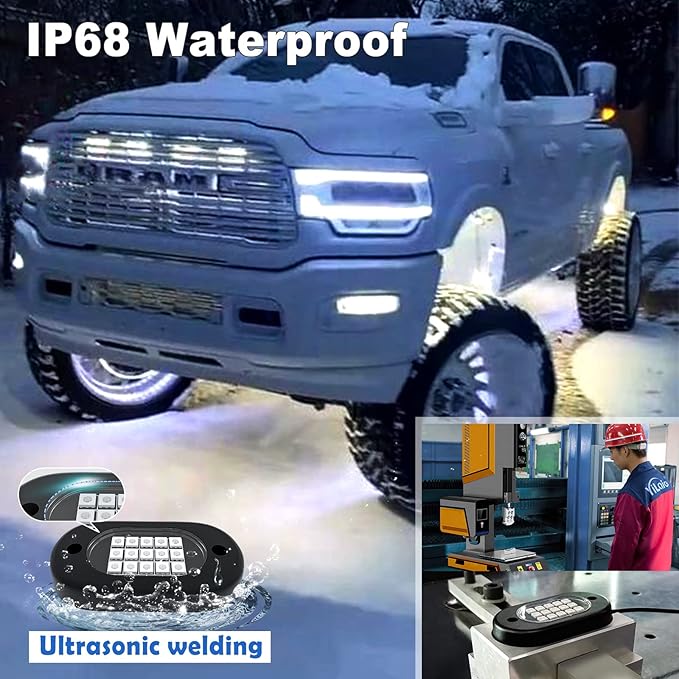 YiLaie RGB Rock Lights for Trucks, 10 Pods LED Underglow Neon Kit with APP & Remote, Music Mode Waterproof IP68 Multicolor Wheel Well Lights for Truck Off Road ATV UTV RZR SUV