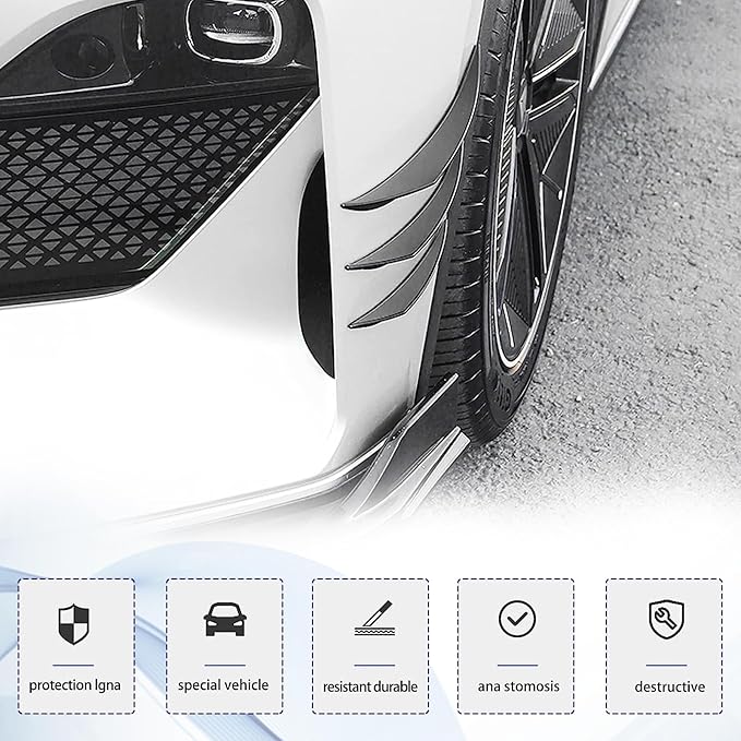 Pack-6 Car Spoiler Canards Kit, Universal Auto Front Bumper Lip Splitter, Body Anti-Collision Diffuser, Exterior Soft Rubber Decorative Stickers (Glossy Black)