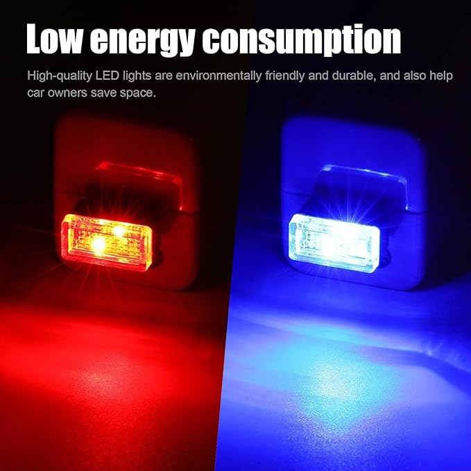 Ziciner 4 PCS USB LED Car Interior Atmosphere Lamp, Portable Mini LED Night Light, Plug-in USB Interface Trunk Ambient Lighting Kit, Universal Interior Accessorie (Red, Blue)