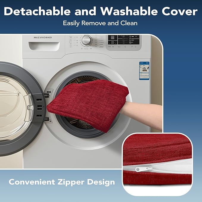 Chair Cushions for Dining Chairs, Non Slip Chair Pads with Ties and Washable Covers, Memory Foam Kitchen Chair Cushions Set of 6, 16"X16"X2.5", Red