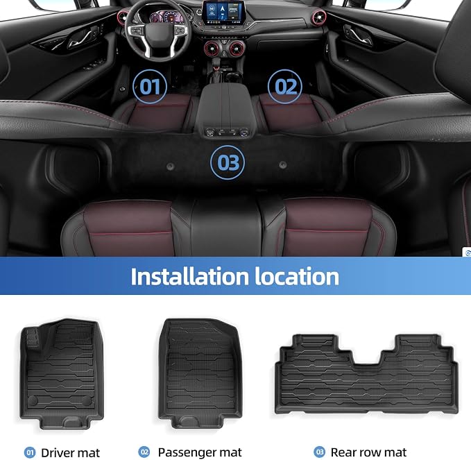 SMABEE Floor Mats Fit for 2024 2025 2026 Honda Prologue & Chevy Blazer EV & 2023-2026 Cadillac Lyriq All Weather Floor Liners for Blazer EV Accessories TPE Car Mats 1st& 2nd Row