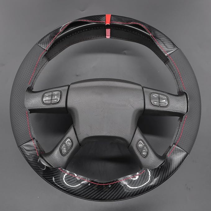 MEWANT Hand Stitch Steering Wheel Cover for Chevy Silverado 1500 2003-2006 Carbon Fiber Faux Leather Steering Wheel Wrap