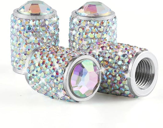 Alpmosn Car Wheel Tire Valve Caps, 4 PCS Bling Tire Valve Caps, Crystal Tire Caps Shinny Rhinestone for Women, Universal Car Dustproof Tire Valve Caps for Cars, Trucks, SUV and Motorcycles (AB)