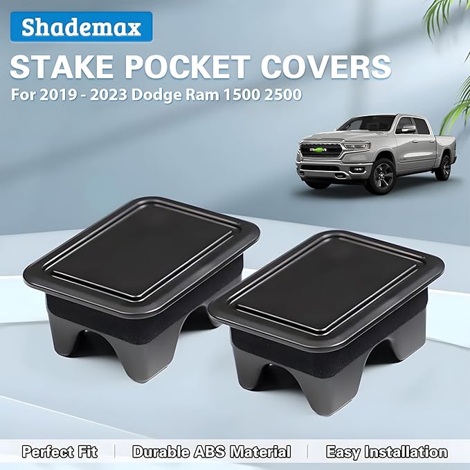 Shademax for Dodge Ram 1500 Stake Pocket Covers Rear Truck Tonneau Covers Bed Rail Stake Pocket Cover, Stake Holes Caps Plugs Compatible with 2019-2025 2026 Dodge Ram 1500 2500 Accessories (Set of 2)