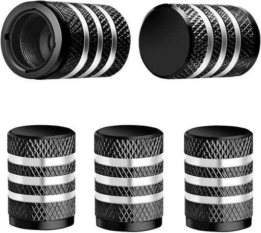 Tire Valve Stem Cap Cover - (5 Pack) Tire Air Caps Metal with Plastic Liner Corrosion Resistant Leak-Proof for Car Truck Motorcycle SUV and Bike Black