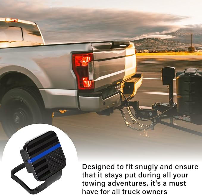 2 Inch Rubber Trailer Hitch Cover, Durable Tow Hitch Covers with American Flag, Car Exterior Accessories Fits for 2 Inches Hitch Receivers, Hitch Cover Tube Plug Cap for Trucks(Black&Blue Line)