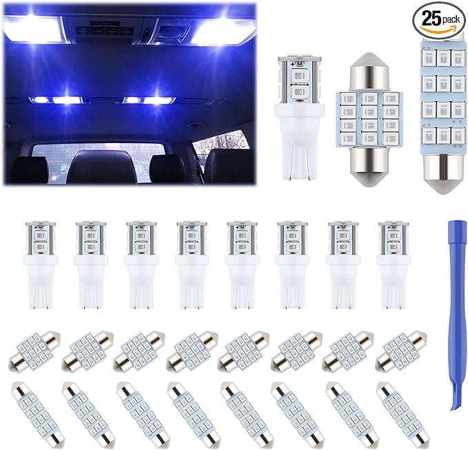 iFunyLED 24 Pieces Dome Light LED Car Interior Bulb Kit Set 194 T10 DE3175 578 31mm 42mm Bulbs Interior Replacement Lights for Car Map License Plate Door Side Marker Cornering Trunk Light - Blue