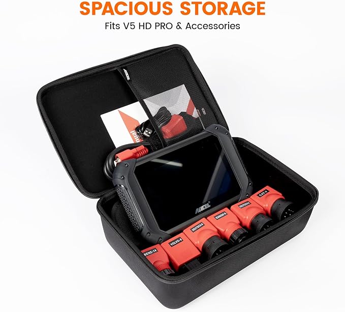 ANCEL EVA Hard Protective Case for V5 HD PRO Heavy Truck Scanner, Waterproof Shockproof Storage Bag with Large Capacity, Smooth Zippers and Easy Carry Handle, Travel Ready