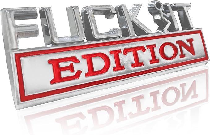 Fuck IT Edition Emblem, Car Exterior Emblems Badge 3D Sticker Decal, Fuck-IT Edition Emblem 3D Fender Badge Decal, 3D Fender Badge Decal Car Truck Replacement, Fit for All Cars (Sliver Red)
