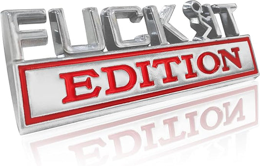 Fuck IT Edition Emblem, Car Exterior Emblems Badge 3D Sticker Decal, Fuck-IT Edition Emblem 3D Fender Badge Decal, 3D Fender Badge Decal Car Truck Replacement, Fit for All Cars (Sliver Red)