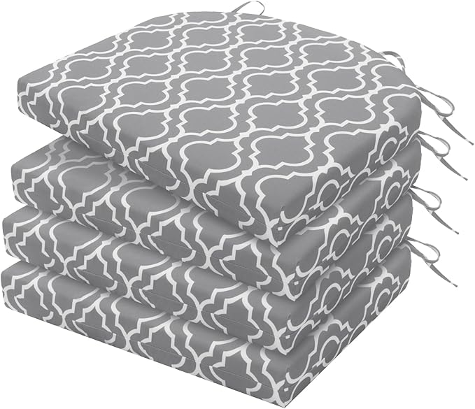 HARBOREST Outdoor Chair Cushions Set of 4, Water Resistant Patio Chair Cushions with Ties, Outdoor Seat Cushions for Patio Furniture, 17"x16"x2", Grey Geometry