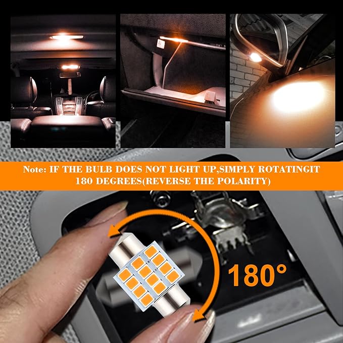 iFunyLED 24 Pieces Dome Light LED Car Interior Bulb Kit Set 194 T10 DE3175 578 31mm 42mm Bulbs Interior Replacement Lights for Car Map License Plate Door Side Marker Cornering Trunk Light - Amber