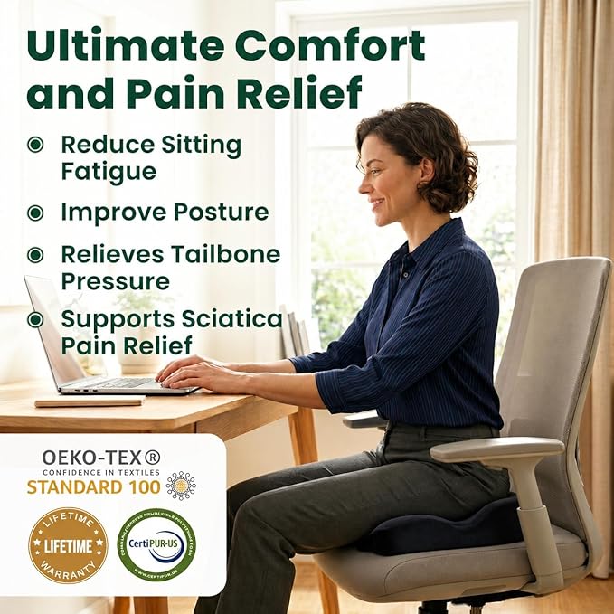 Seat Cushions for Office Chairs Wheelchair Cushion for Long Sitting Back Pain，Memory Foam Seat Car Computer Desk Chair Cushion，Coccyx Cushion for Tailbone Pain Relief Cushion Office Chair Green