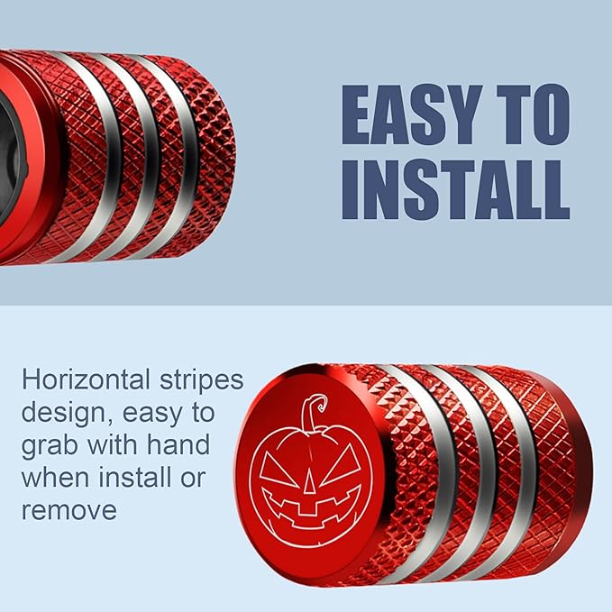 Tire Valve Stem Cap Cover - (5 Pack) Tire Air Cap Metal with Plastic Liner Corrosion Resistant Leak-Proof Halloween Pumpkin Car Decoration Accessories Red