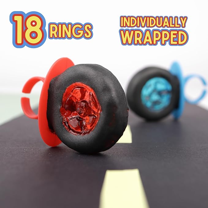 Limited Edition Hot Wheels Individually Wrapped Lollipop Rings, Party Favor Candy, Car Decorated Suckers, Assorted Fruit Flavors, 18 Pieces