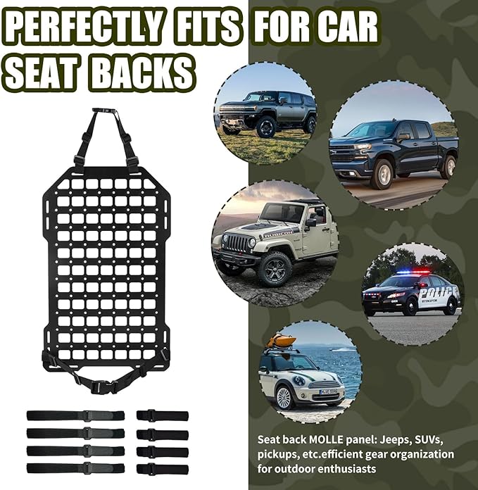 Tactical Back Seat Car Organizer, Rigid ABS Engineering Plastic Car Seat MOLLE Panel for Truck & SUV, tactical car seat back organizer with 1 Molle Pouch for Easy Storage and Accessories Management