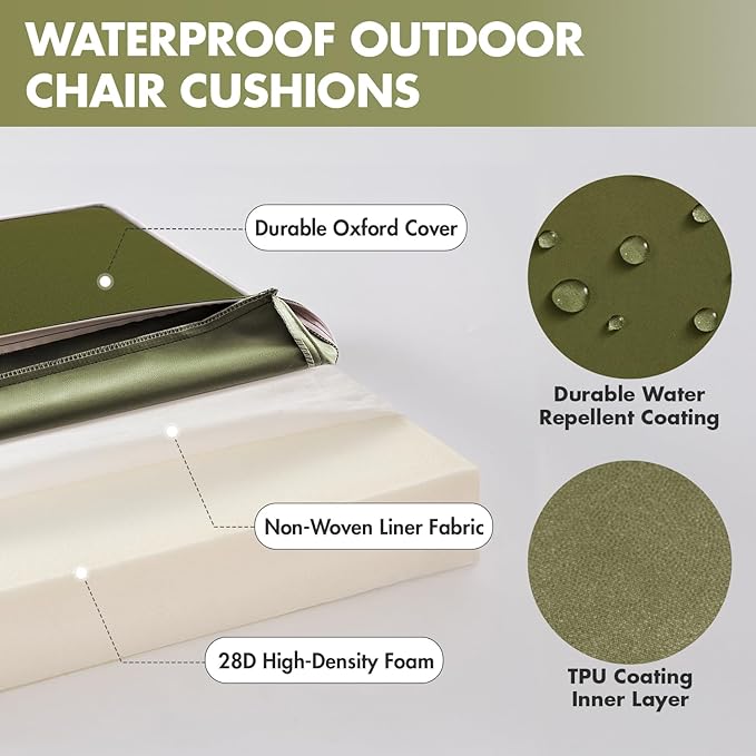 MIULEE Dark Green 18.5 x 16 x 3 Outdoor Chair Cushions Waterproof Patio Chair Cushions with Adjustable Straps Set of 2 for Patio Furniture 3-Year Color Fastness Garden Sofa Couch
