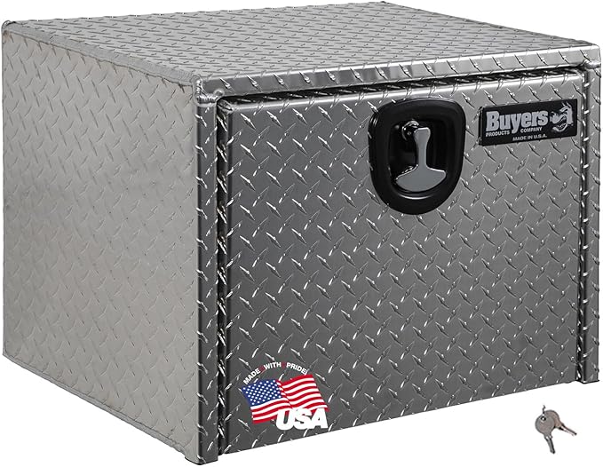 Buyers Products 1705130 Diamond Tread Aluminum Underbody Truck Tool Box, 24 x 24 x 24, Made in USA, .100 in. Thick, Corrosion-Resistant, Locking Compression Latch – Secure Storage for Work Trucks