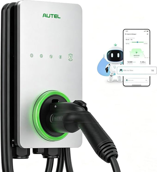 Autel Home Level 2 EV Charger up to 50Amp, 240V, Indoor/Outdoor Car Charging Station, Flexible 25-Foot Cable,Hardwired, Silver