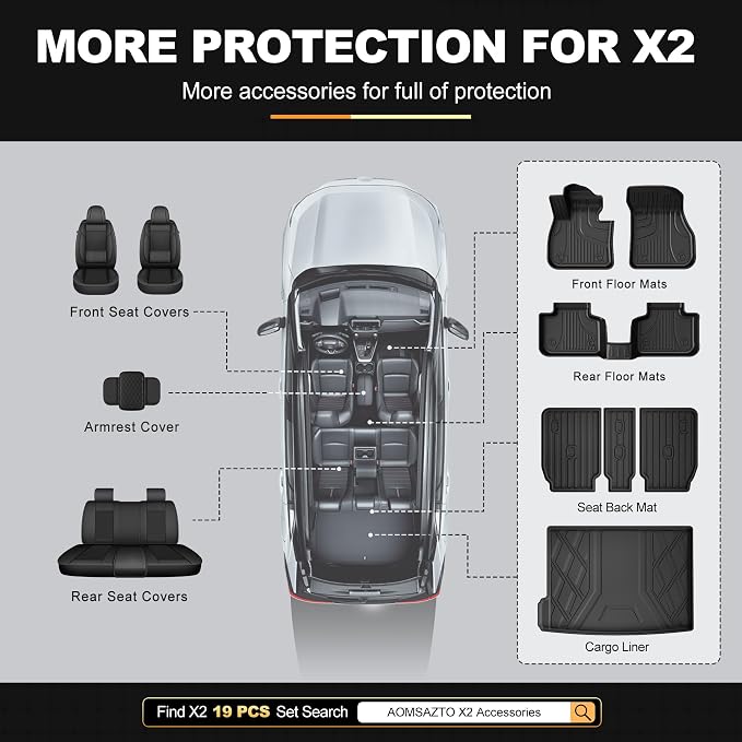 Floor Mats & Cargo Liner & Backrest Mat Fit for BMW X2 2018-2023, All Weather Car Accessories Back Seat Cover Protector