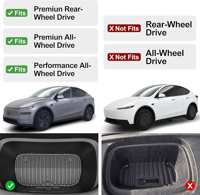 Cargo Liner Fit for 2025 2026 Model Y Juniper 5 Seats (Not fit Standard), Front and Rear Frunk Trunk Tray Mats,All Weather Protection TPE, Premium & Performance Trunk Mats Accessories