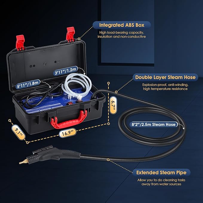 1700W Pressurized Steam Cleaner,Heavy Duty Portable Steamer for Car Detailing, High Temp, Home Use, Floor, Upholstery, Grout 110V with 12 pcs Accessories
