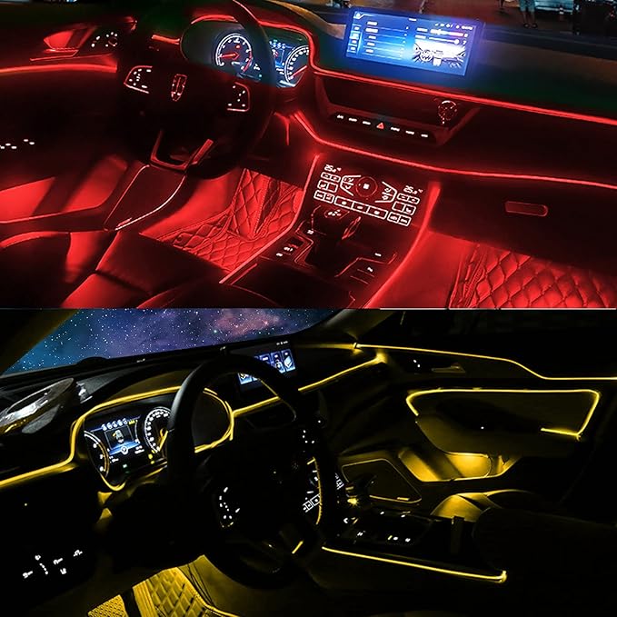 Jushope Car LED Strip Lights, USB Interior Ambient Lighting Kits with Wireless APP and RF Remote Control, 16 Million Colors Music Mode Car Decoration Lights with 315 inches 3.0mm Fiber Optic (6 in 1)