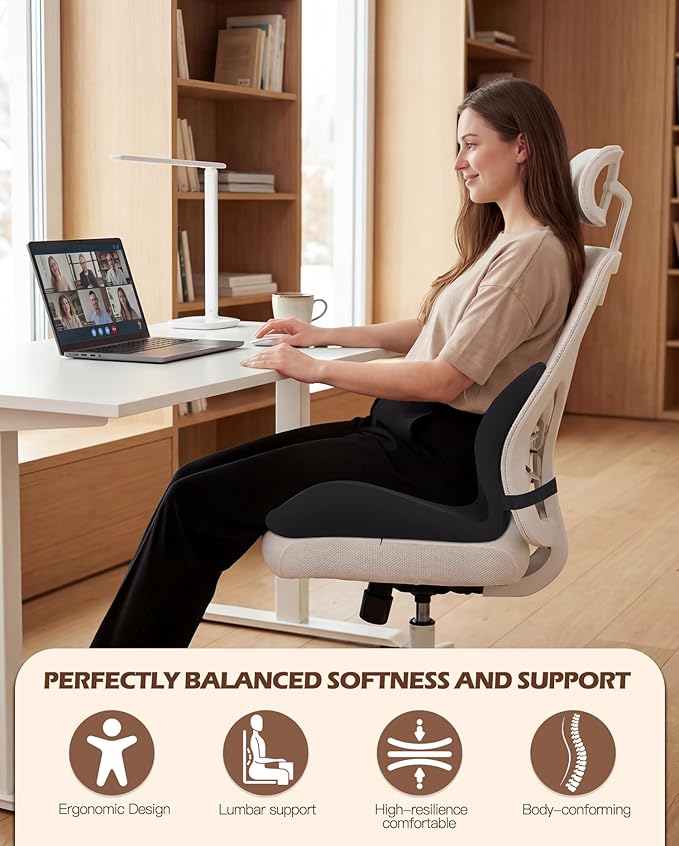 Office Chair Cushion for Tailbone & Low Back Pain Relief, Car and Truck Seat Cushion, Comfortable Foam and High Backrest, Suitable for Office Chairs, Cars, Trucks, and Home Chairs (Gray)