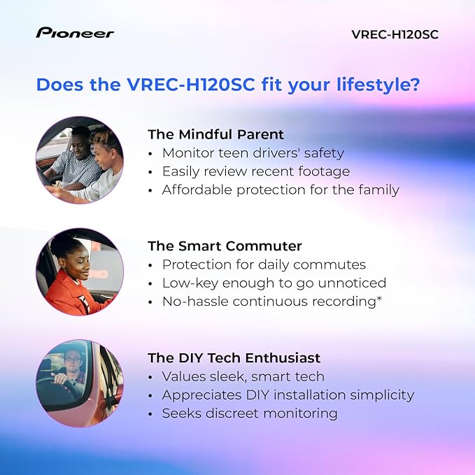 Pioneer VREC-H120SC Compact Dash Camera – Discreet 1.5K Resolution Front Dash Cam for Cars with Impact Detection, 120 Degree Wide Angle Coverage, Built-in WiFi, Companion App, USB-C Easy Install