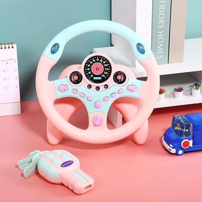 TOYANDONA Kids Steering Wheel Toy with Car Key, Racing Car Steering Wheel with Light and Music, Simulated Driving Racing Game Toy for Kids Boys Girls Aged 3 Years +