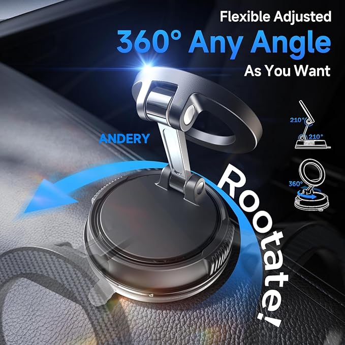 ANDERY Car Phone Holder for Magsafe [78+LBS Strongest Suction & 2400gf Strongest Magnetic] 360° Adjustable Car Phone Mount, Phone Holders for Your Car for iPhone 17-12 Pro Max Air Plus (Carbon Fiber)