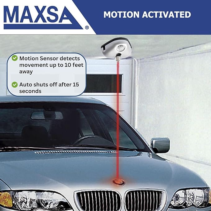 Maxsa 37310 Park Right Single Laser Parking Guide for One-Car Garage, Adjustable Laser, Motion Activated, AC Adapter & Battery Backup, Universal Car and SUV Parking Guide, Silver