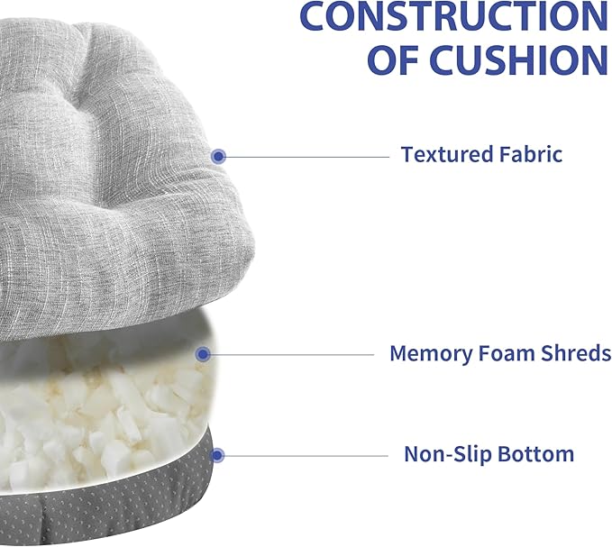 IPYNBAP Chair Cushions for Dining Chairs Set of 6, Kitchen Chair Cushions, Chair Pads with Ties and Non Slip Backing, Tufted Memory Foam Seat Cushion 6 Pack, 15.5" x 15.5" x 4", Light Gray