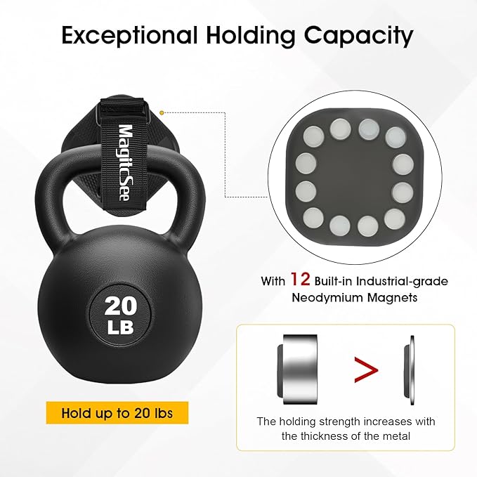 4 Pack Heavy Duty Magnetic Shovel Holder for Truck with Adjustable Strap, No-Drill Strong Magnet Mount Rack for Flag, Utility Tool, Axe, Stable Organizer for RV, Garage, Trailer, Cruise, ATV Storage