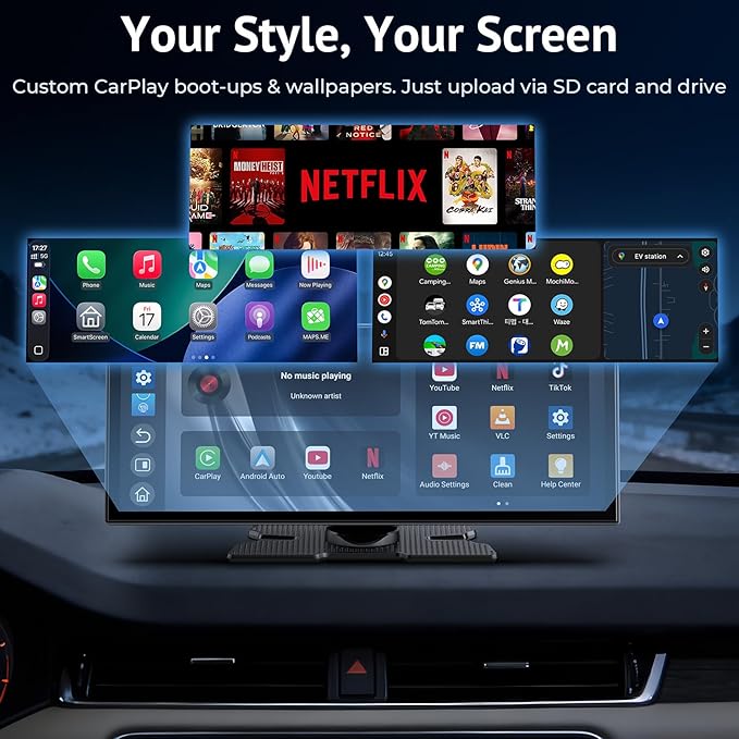 Wireless CarPlay Screen with Net-Flix YouTube, 1080P HD Touchable 10.26-inch Screen and AHD Backup Camera, Compatible with Apple CarPlay & Android Auto, Bluetooth, TF, FM, Siri