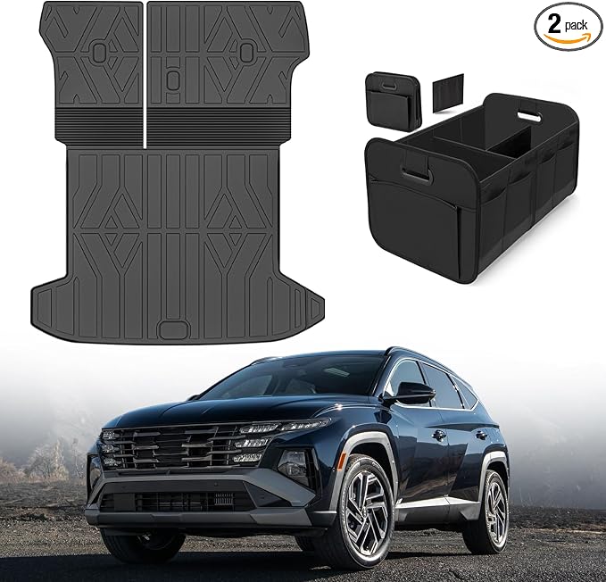 Cargo Trunk Mat with Backrest Mats for Hyundai Tucson 2022-2026,All Weather Protection TPE Heavy Duty Cargo Liner Tucson Accessories,Not for PHEV (Plug-in Hybrid Models) & Tucson N Line