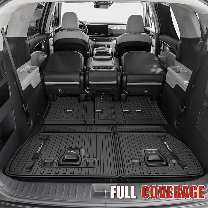 7PCS Cargo Mat for Kia Carnival 2022-2026 / Carnival Hybrid 2025 2026 Cargo Liner with Backrest Mat TPE All Weather Trunk Mat 3rd Row Back Seat Cover Protector 2025 Carnival Accessories