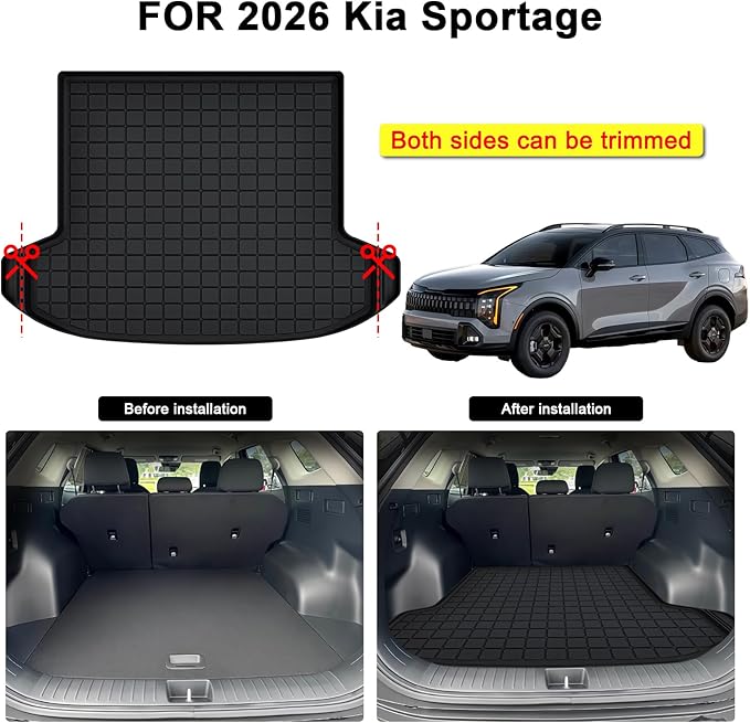 Cargo Mat for The New 2026 2025 2024 2023 KIA Sportage,TPE All Weather Protection Car Trunk Mat Cargo Liner Accessories - Black (Both Sides can be Trimmed)